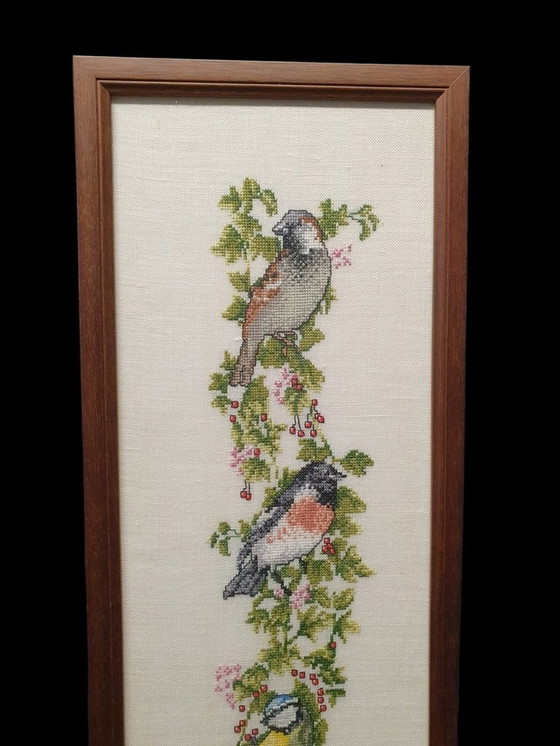Image 1 of 2013 Ingelijst Vintage Borduurwerk Met Vogeltjes