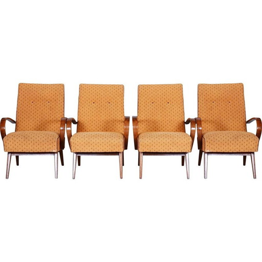 Set van 4 gele mid century fauteuils, jaren 1950