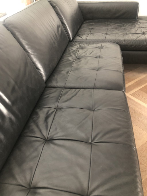 Natuzzi Zwart Leren Hoekbank