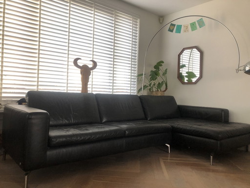 Natuzzi Zwart Leren Hoekbank