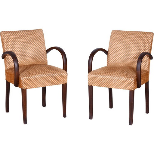 Paar vintage Art Deco walnoten fauteuils van Jules Leleu, Frankrijk 1930