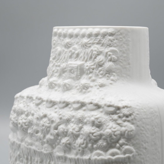 Image 1 of Martin Freyer Rosenthal Bisque Porselein Reliëf Azu Vaas Op Art Ontwerp 70S Trio