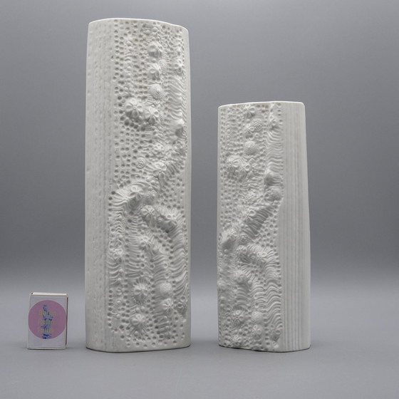 Image 1 of Martin Freyer Rosenthal Bisque Porselein Reliëf Azu Vaas Op Art Ontwerp 70S Trio