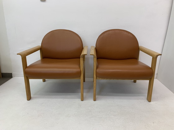 Image 1 of Set van 2 leren loungestoelen, jaren 1970