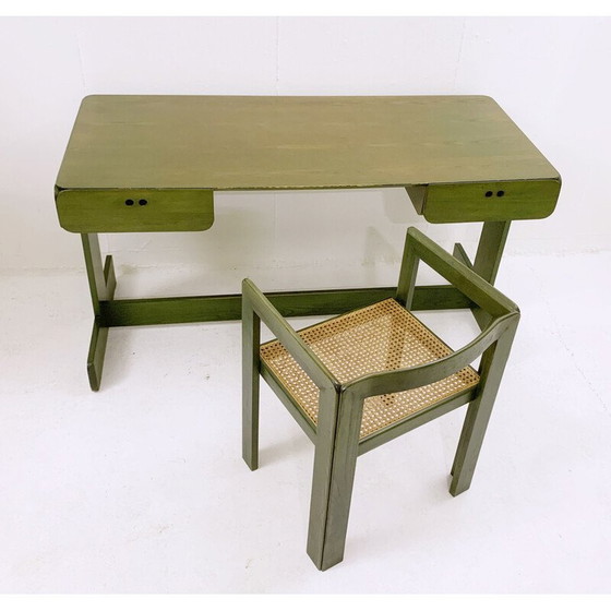 Image 1 of Mid-century groen houten bureau met stoel van Derk Jan de Vries, Nederland 1960
