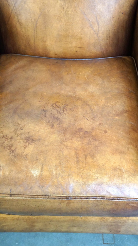 Image 1 of 2 x Grote en comfortabele schapenleren fauteuil/ armchair