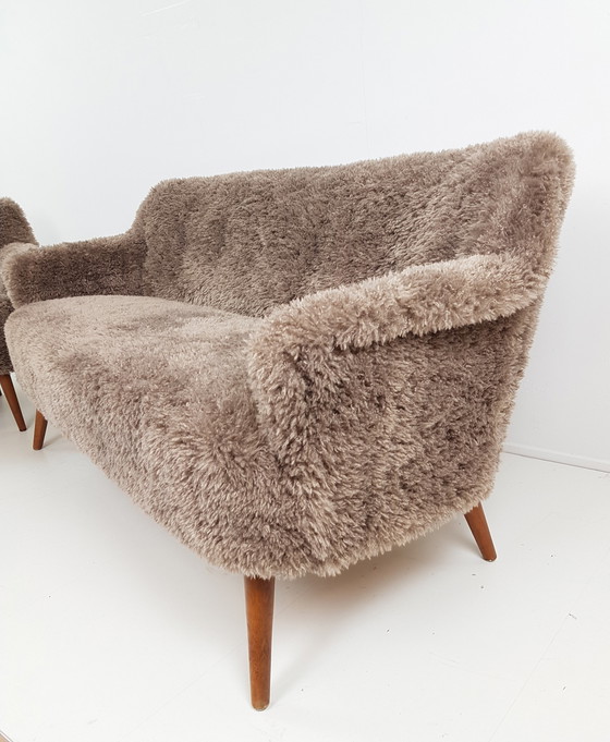 Image 1 of Vintage bank en fauteuil pluche fluffy little petra nieuw 