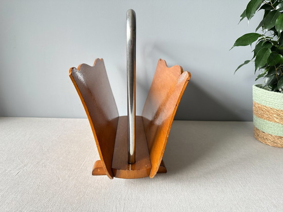 Image 1 of Vintage Mid Century Houten Tijdschriftenrek | Platenhouder