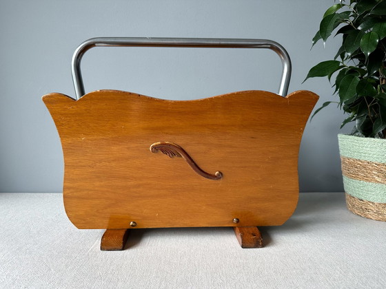 Image 1 of Vintage Mid Century Houten Tijdschriftenrek | Platenhouder