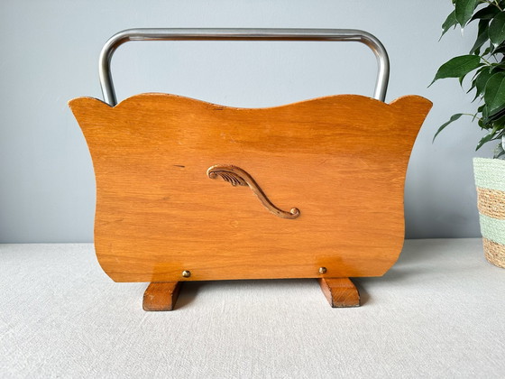 Image 1 of Vintage Mid Century Houten Tijdschriftenrek | Platenhouder