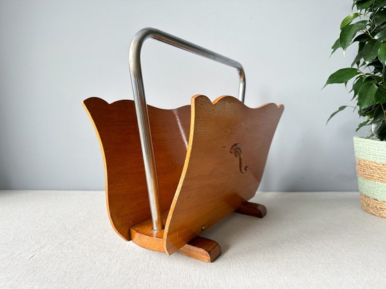 Image 1 of Vintage Mid Century Houten Tijdschriftenrek | Platenhouder