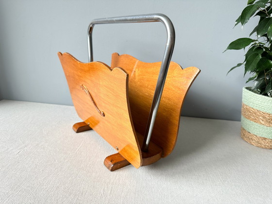 Image 1 of Vintage Mid Century Houten Tijdschriftenrek | Platenhouder