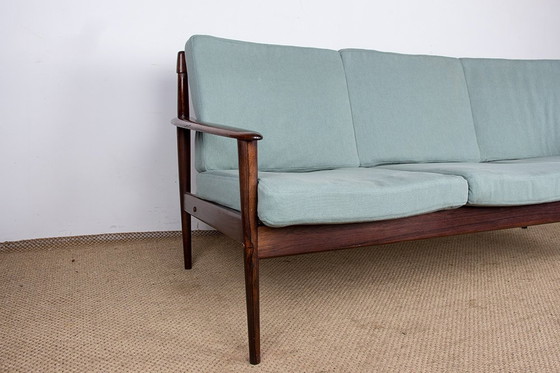 Image 1 of Deense 3-zits bank van rozenhout en stof New By Grete Jalk For Poul Jepessen 1960.