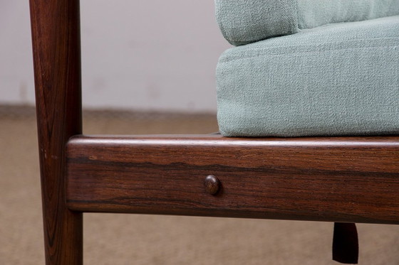 Image 1 of Deense 3-zits bank van rozenhout en stof New By Grete Jalk For Poul Jepessen 1960.