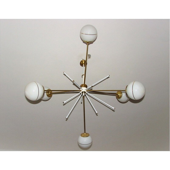 Image 1 of Vintage kroonluchter van messing en glas, jaren 1960