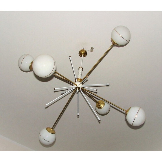 Image 1 of Vintage kroonluchter van messing en glas, jaren 1960