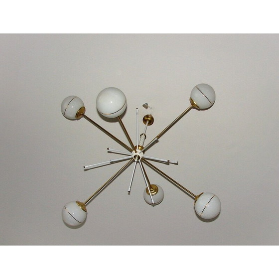 Image 1 of Vintage kroonluchter van messing en glas, jaren 1960