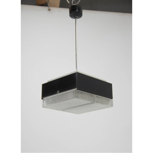 Paar vintage metalen en glazen hanglampen van Napako, 1970