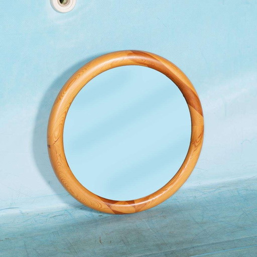 Ronde houten spiegel Glasmaster Markaryd Zweden jaren 60