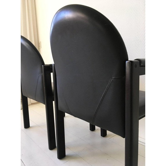 Image 1 of Vintage fauteuil zwart leer en hout van Bulo België 1980