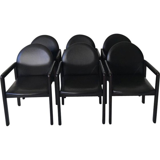 Image 1 of Vintage fauteuil zwart leer en hout van Bulo België 1980