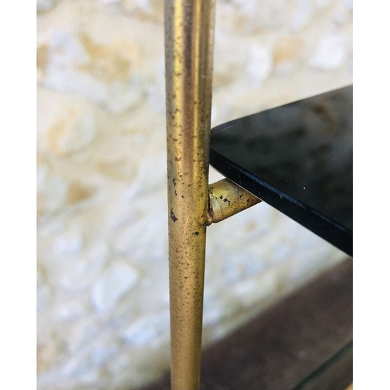 Image 1 of Vintage bijzettafel van messing en rookglas, jaren 1960