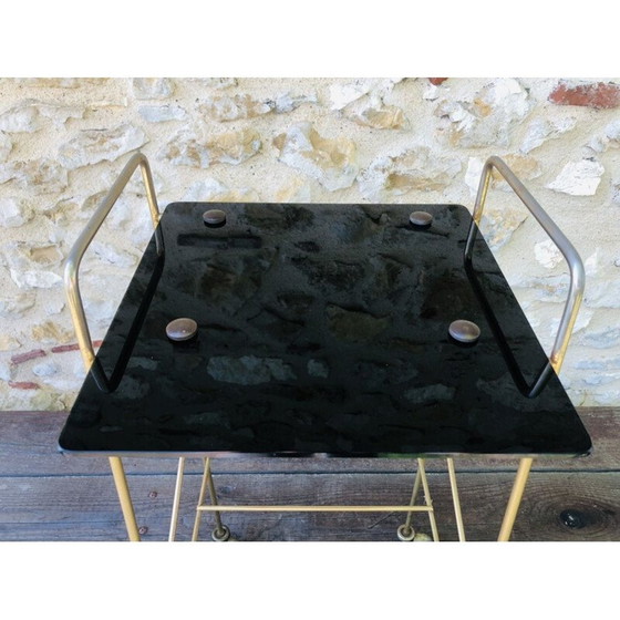 Image 1 of Vintage bijzettafel van messing en rookglas, jaren 1960