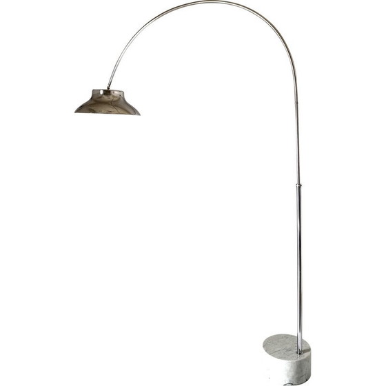 Image 1 of Vintage boog vloerlamp in flexuble chroom en Carrara marmer, Italië 1960