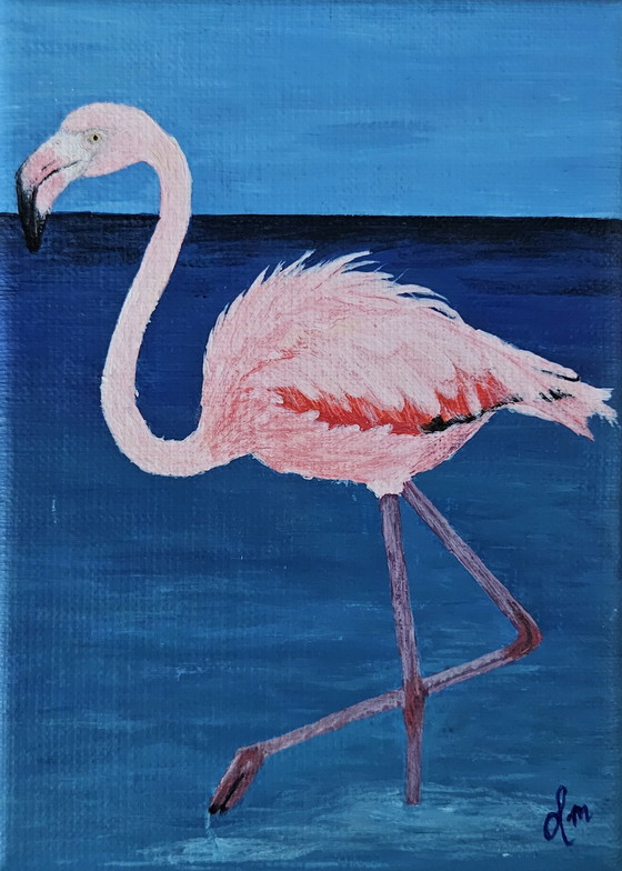 Image 1 of Acrylverf Schilderij Flamingo 13X18 Cm