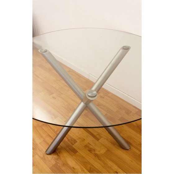 Image 1 of Ronde vintage tafel van gerookt glas en verchroomd staal, Italië 1970