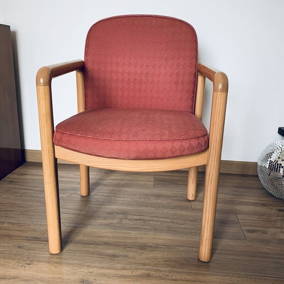 Image 1 of Vintage fauteuil in teakhout en poederroze stof, 1960
