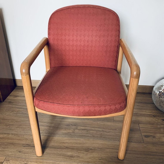 Image 1 of Vintage fauteuil in teakhout en poederroze stof, 1960