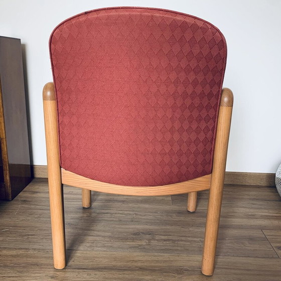 Image 1 of Vintage fauteuil in teakhout en poederroze stof, 1960