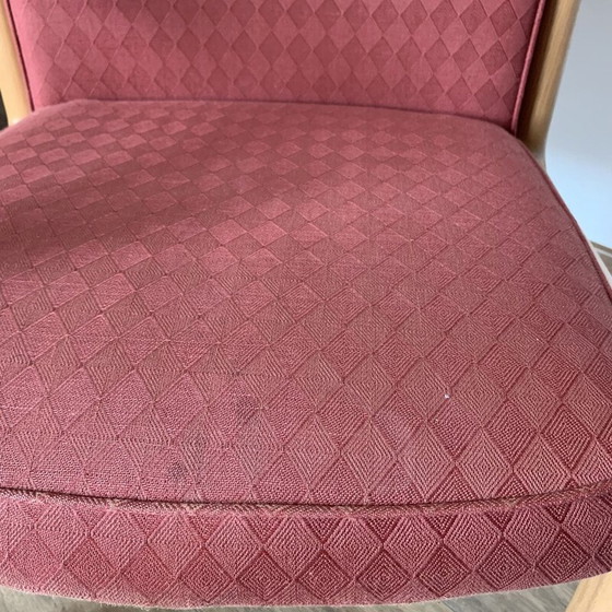 Image 1 of Vintage fauteuil in teakhout en poederroze stof, 1960