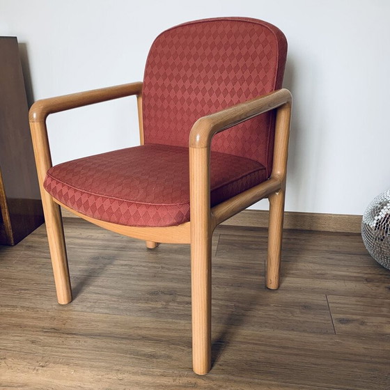 Image 1 of Vintage fauteuil in teakhout en poederroze stof, 1960