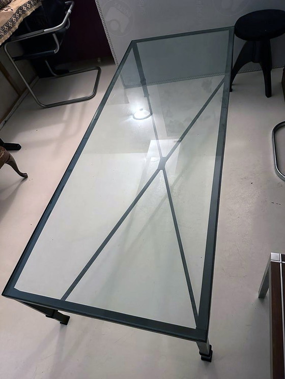 Image 1 of Grote sculpturale salontafel - Xxl - 180 Cm X 70 Cm - Ferronerie D'Art & Verre - 1980