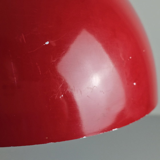 Image 1 of Vintage 1960S Hongaarse Rood Gelakte Paddestoel Tafellamp met Diamanten Hals - Vintage Hemisfeer Tafellamp.