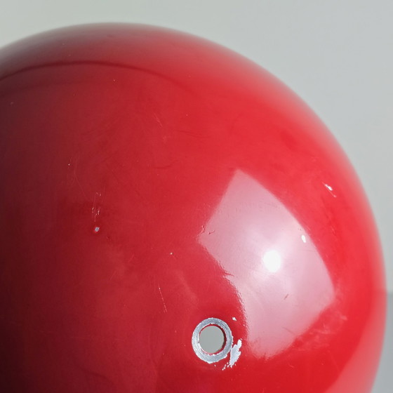 Image 1 of Vintage 1960S Hongaarse Rood Gelakte Paddestoel Tafellamp met Diamanten Hals - Vintage Hemisfeer Tafellamp.