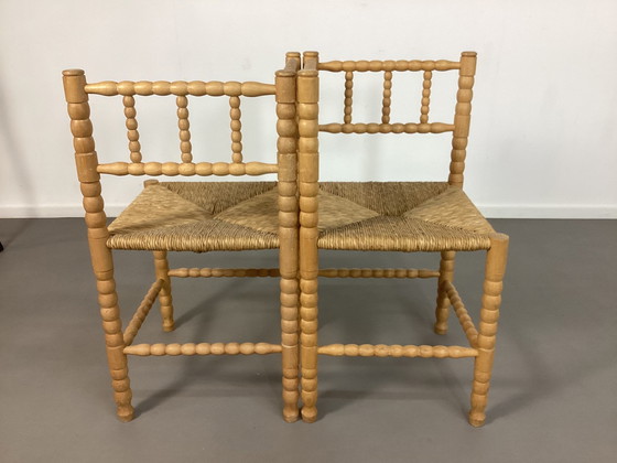 Image 1 of Set Van 2 Vintage Bobbin Hoekstenen Bobbin Chairs