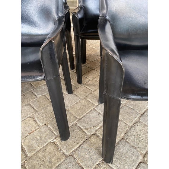 Image 1 of Set van 7 vintage zwart leren fauteuils van Couro Brasil