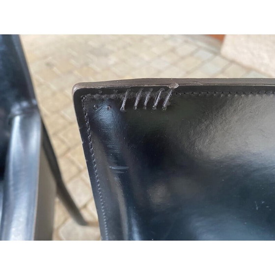 Image 1 of Set van 7 vintage zwart leren fauteuils van Couro Brasil