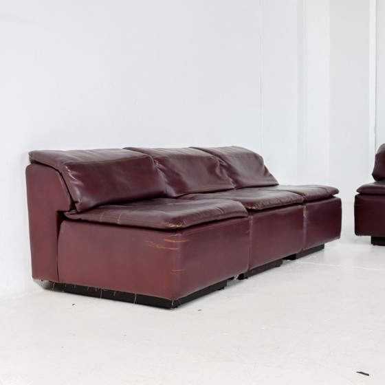 Image 1 of Vintage paarse leren modulaire bank