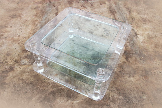 Image 1 of Franse Salontafel Lucite en Glas Maison Romeo, jaren 70