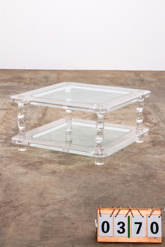 Image 1 of Franse Salontafel Lucite en Glas Maison Romeo, jaren 70