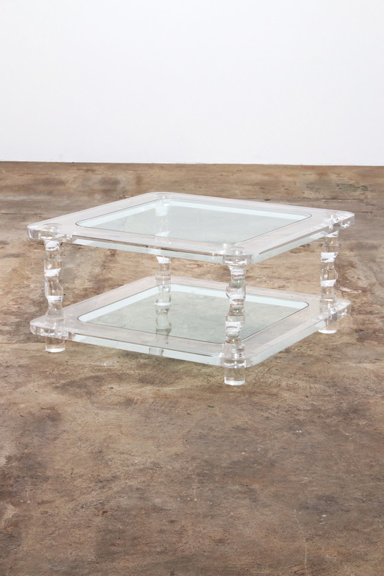 Image 1 of Franse Salontafel Lucite en Glas Maison Romeo, jaren 70