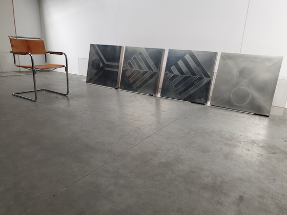 Image 1 of Brutalist vintage metal wall panels geometrical 60's 