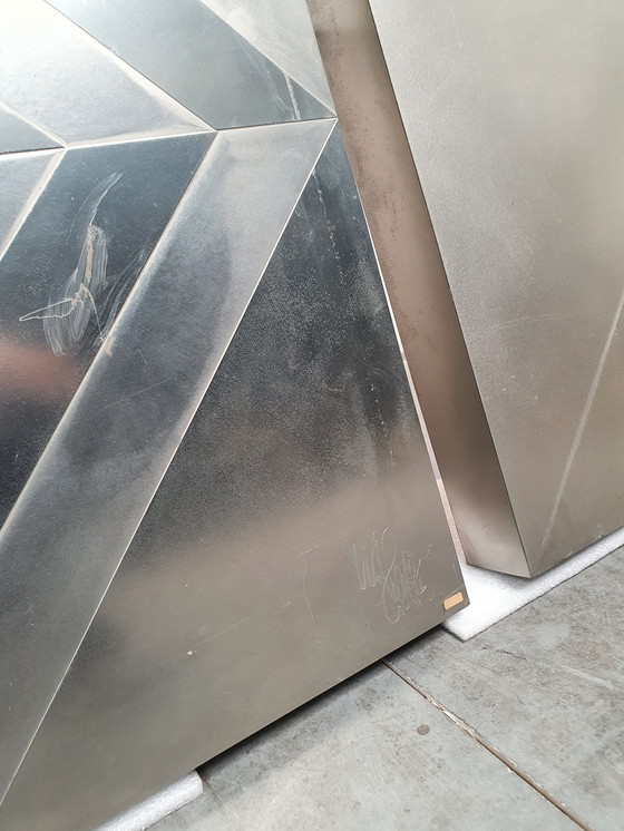 Image 1 of Brutalist vintage metal wall panels geometrical 60's 