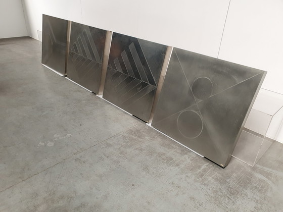 Image 1 of Brutalist vintage metal wall panels geometrical 60's 