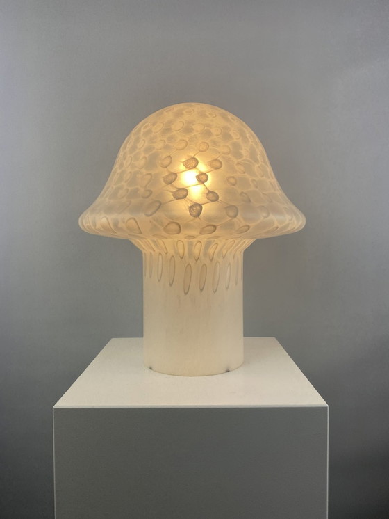 Image 1 of Grote Witte Glazen Peill en Putzler Paddestoel Tafellamp Xl 1970