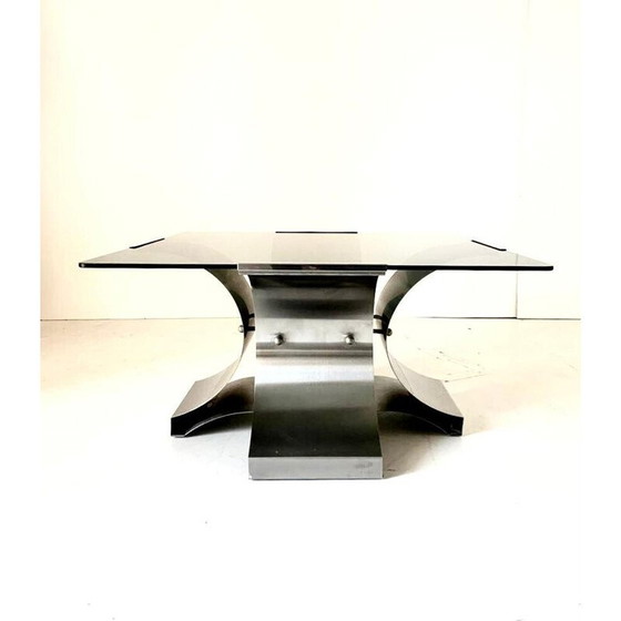 Image 1 of Vintage salontafel in gerookt glas en aluminium van François Monnet, Frankrijk 1970